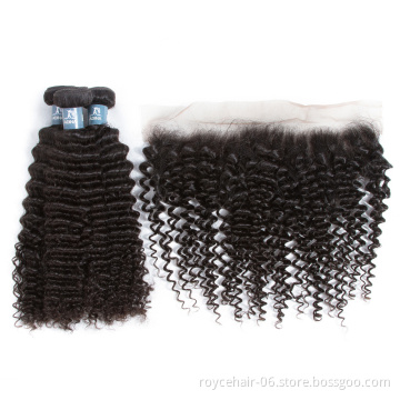 Natural Hair Color Products Kinky Curly Malaysian Hair Full Frontal Closure 13x4 with bundles